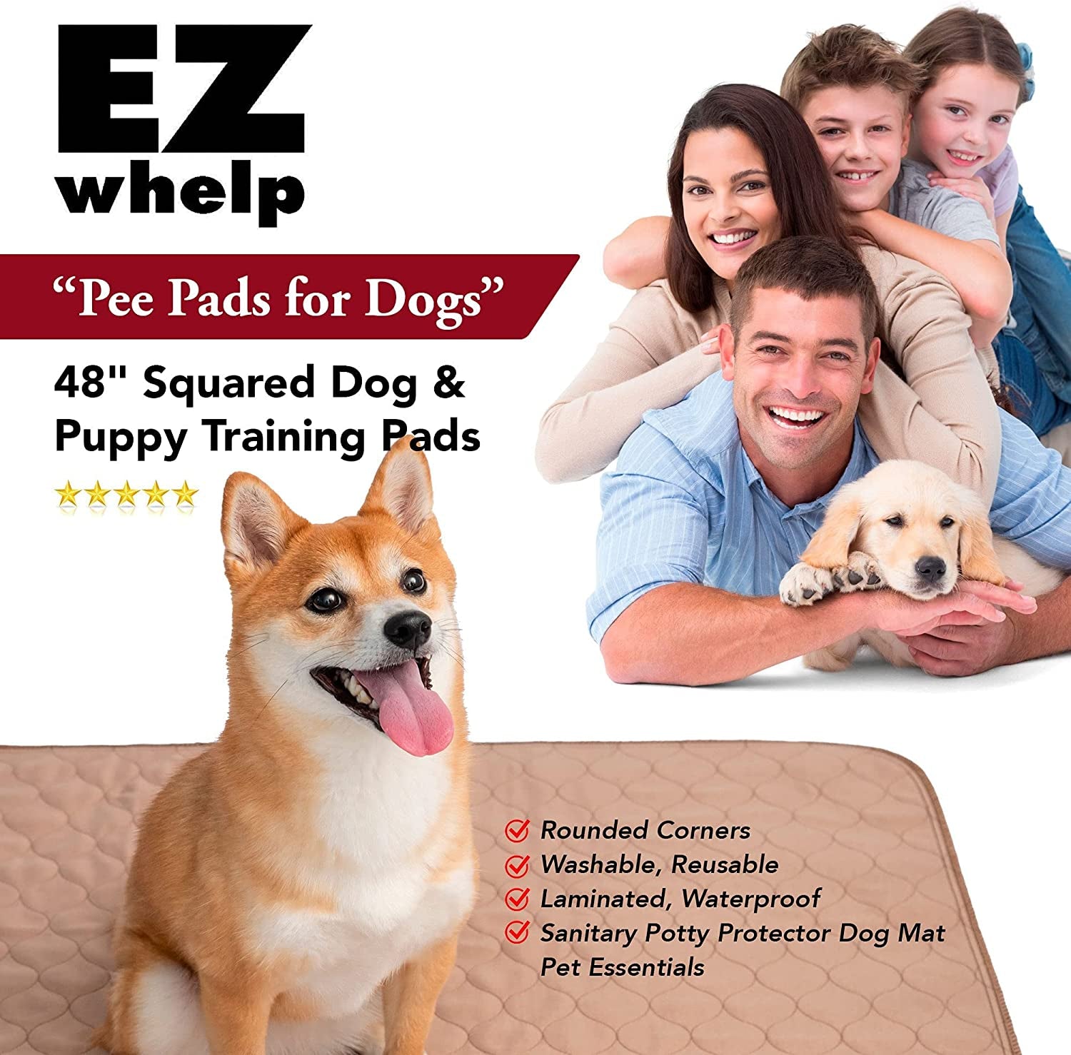 Reusable Dog Pee Pads, Washable Waterproof Puppy Training Pad 17X20 | Washable Waterproof Pee Pads for Dogs & Puppies. Super Absorbent, Leak-Proof, Reusable 100+ Washes with Rounded Corners.