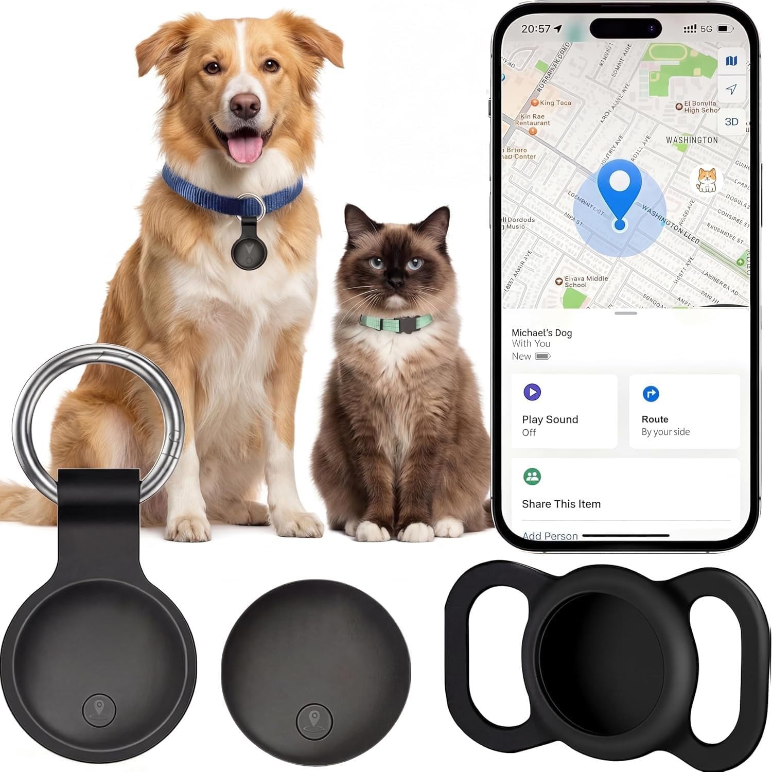 GPS Tracker for Dogs, Smart Collar with Real-Time Location - Pet Location Tracker with Holder No Monthly Fee/No SIM Card, Works with Ios Find My, Ultra-Slim, IP68 Waterproof, Reliable Performance