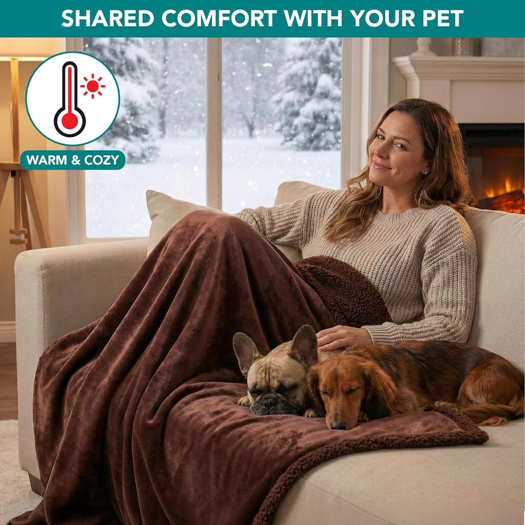 Waterproof Dog Blanket for Medium Large Dog Pet, 60X40 Brown Sherpa | 460 GSM Sherpa Fleece Reversible, Pee Proof Cat Blanket, Furniture Protector Cover for Couch Bed Sofa Kennel, Washable, Large