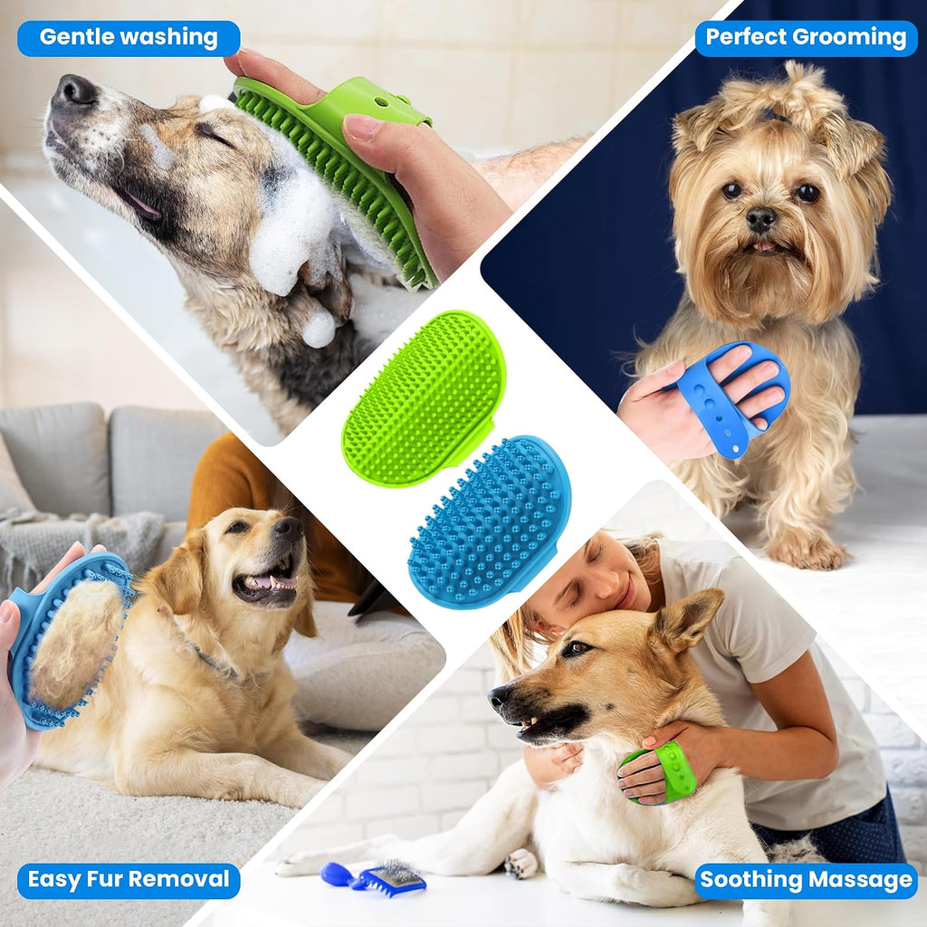 8PCS Pet Grooming & Washing Kit for Dogs & Cats, Dog Bathing Supplies Silicone Dog Washing Gloves, Shampoo Brush,Dog Scrubber for Bath Shedding, Cleaning & Massage