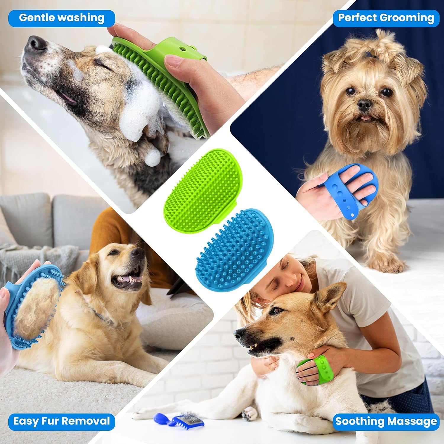 8PCS Pet Grooming & Washing Kit for Dogs & Cats, Dog Bathing Supplies Silicone Dog Washing Gloves, Shampoo Brush,Dog Scrubber for Bath Shedding, Cleaning & Massage