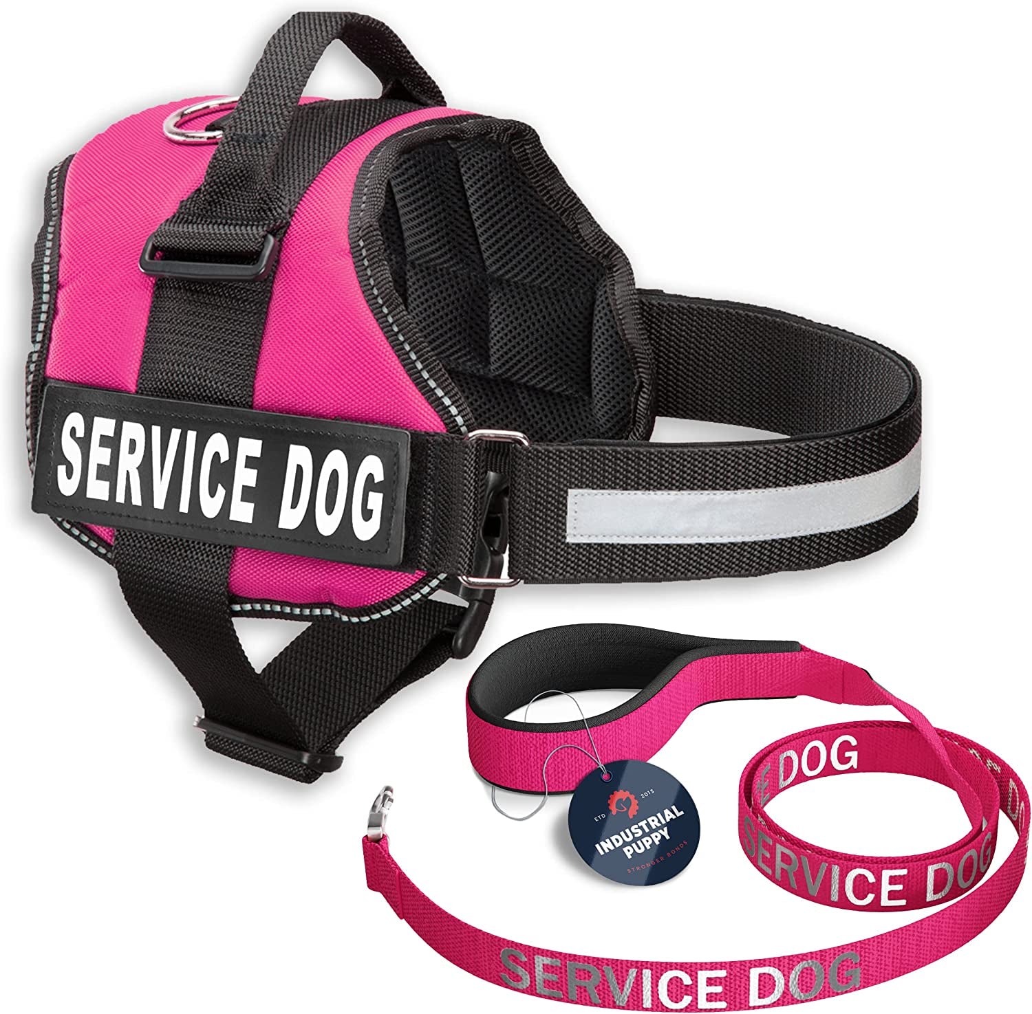 Service Dog Vest with Hook and Loop Straps & Matching Leash Set - Harnesses from XXS to XXL - Service Dog Harness Features Reflective Patch and Comfortable Mesh Design (Pink, XXS) | Durable & Adjustable Vest for Dog, Reflective Straps, Removable Patches,