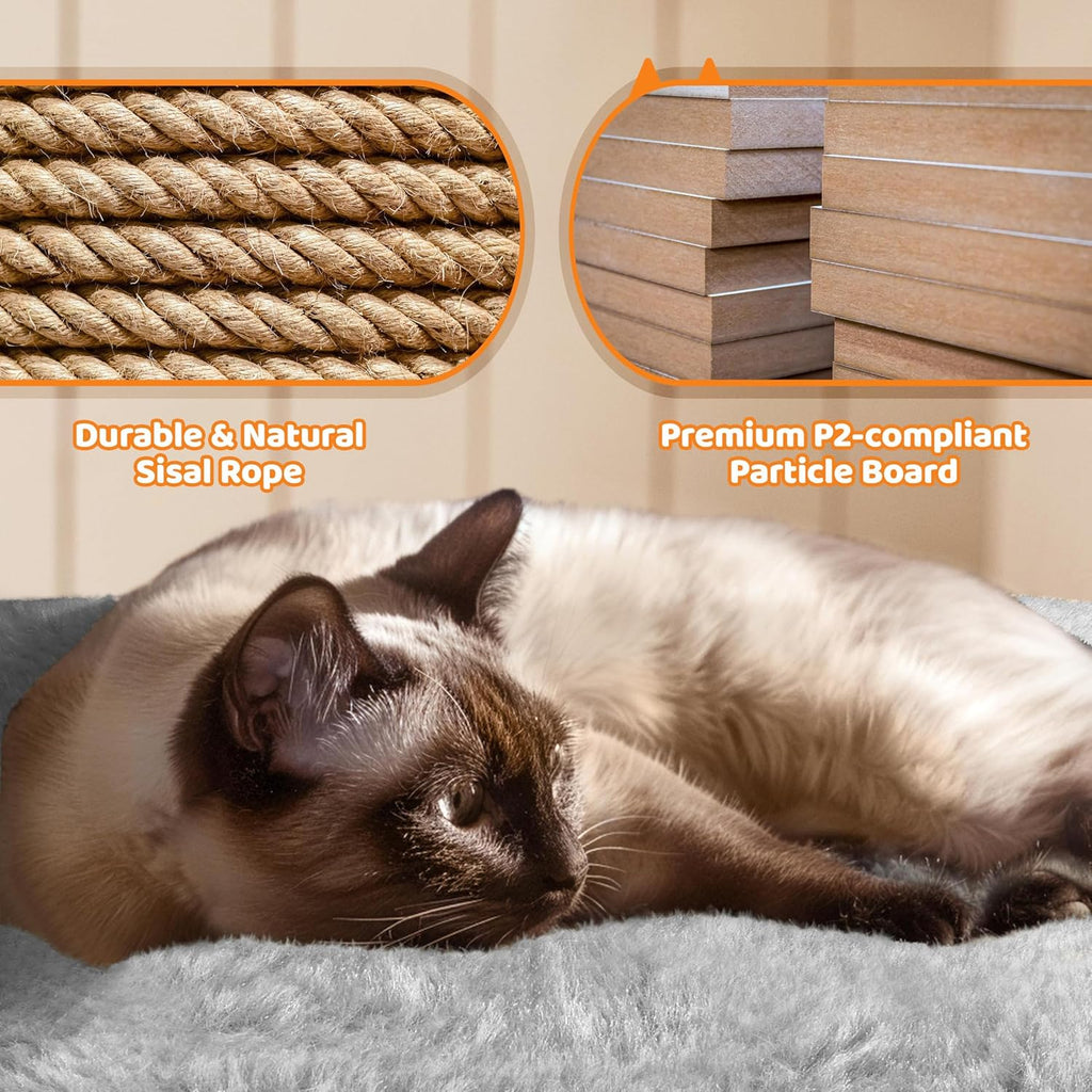 Yaheetech 69In Large Cat Tree Tower, 2 Condos, Sisal Posts & Cat-Ear Perch | Sturdy Anti-Wobble Base, Soft Basket, Climbing Ramp, Easy Assembly, Fits Large Indoor Cats & Multi-Pet Households, Light Gray